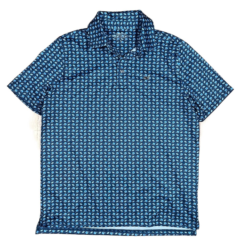 Vineyard Vines On the Go Sankaty Polo Football Helmet Print XL Blue Mens